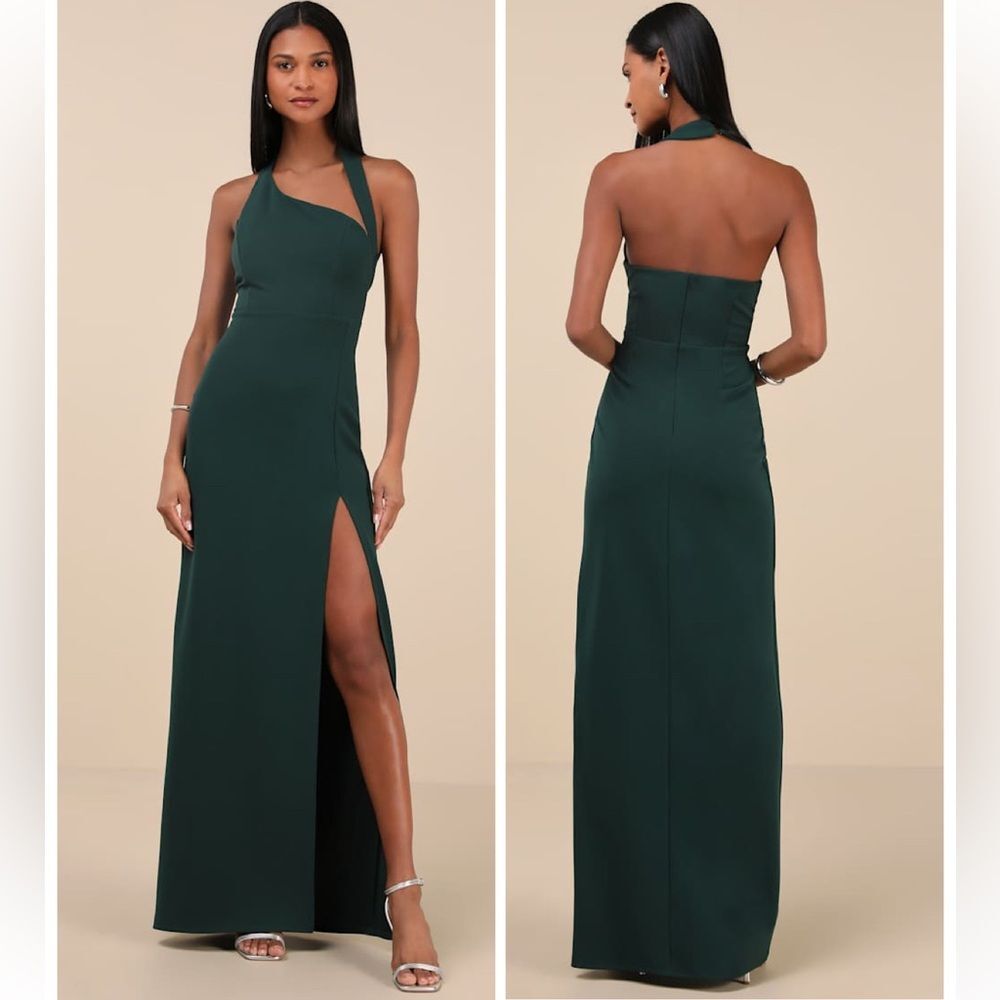 Lulus Unforgettable Composure Emerald Asymmetrical Halter Maxi Dress Size Large